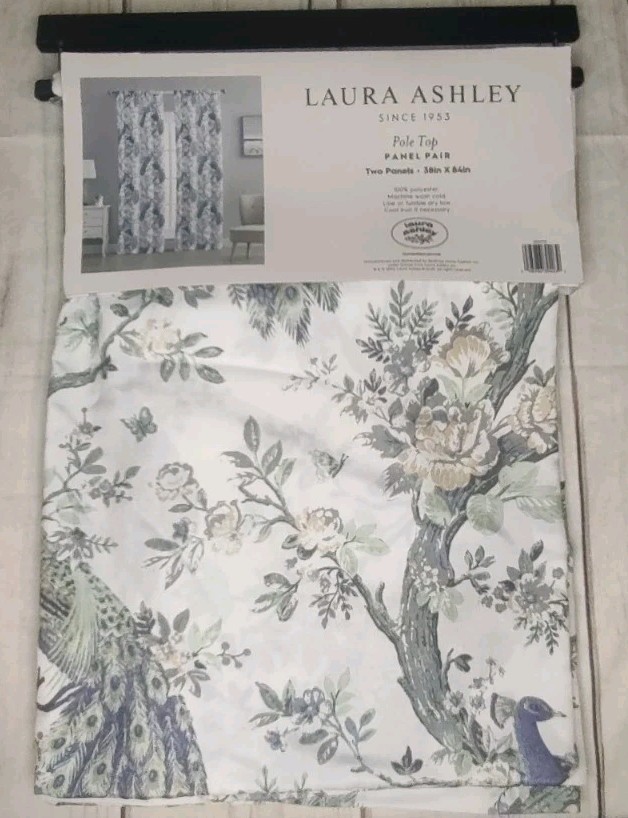 2 Laura Ashley Peacock Window Curtains Panel Drapes 38” x 96” Panels