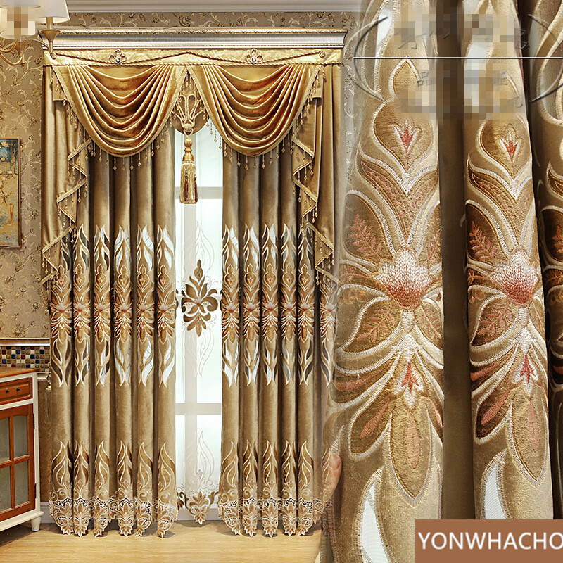 Luxury noble European embroidery gold cloth blackout curtain valance panel C018