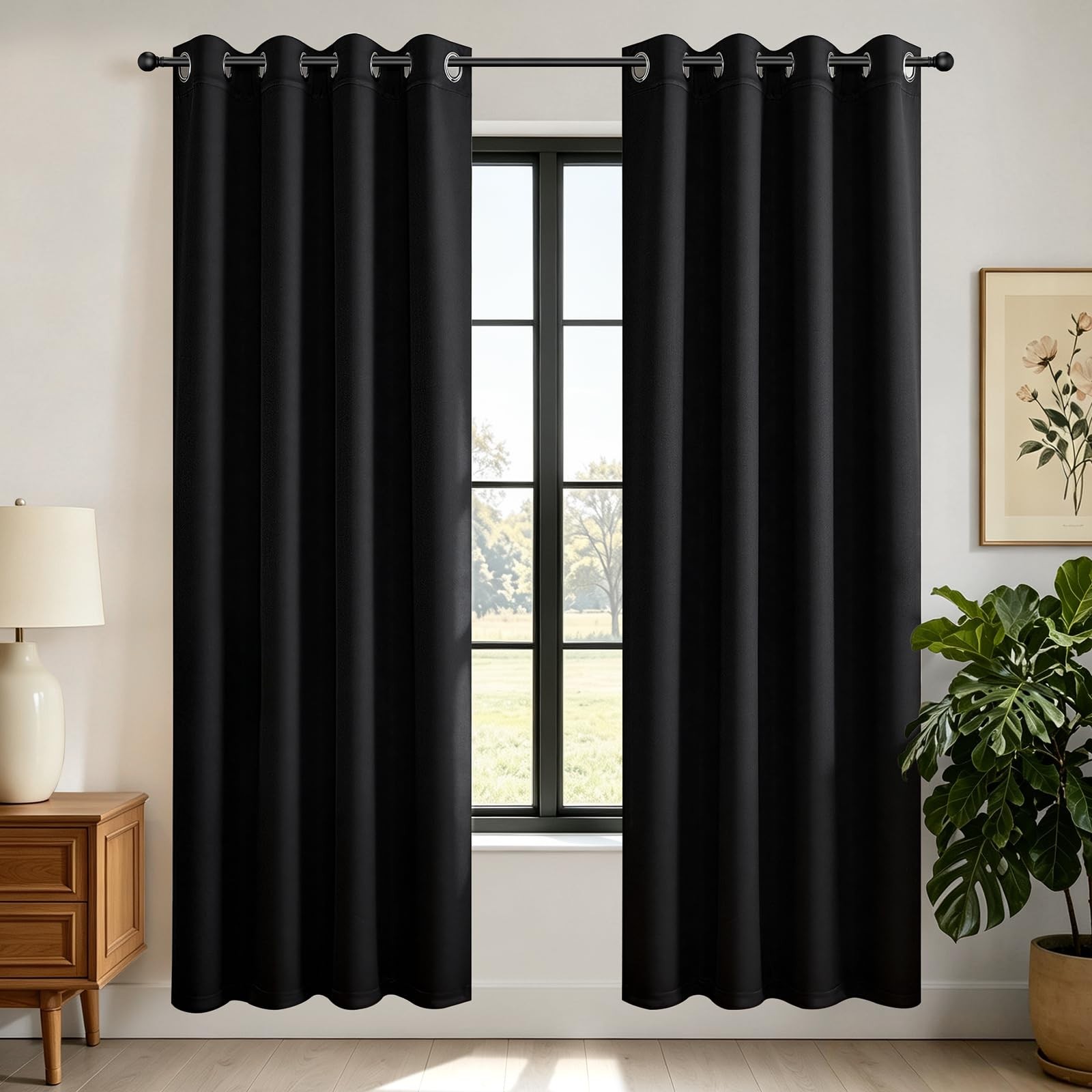 Blackout Curtains for Bedroom 95 Inch, Black Curtains with Grommets, Noise Re…