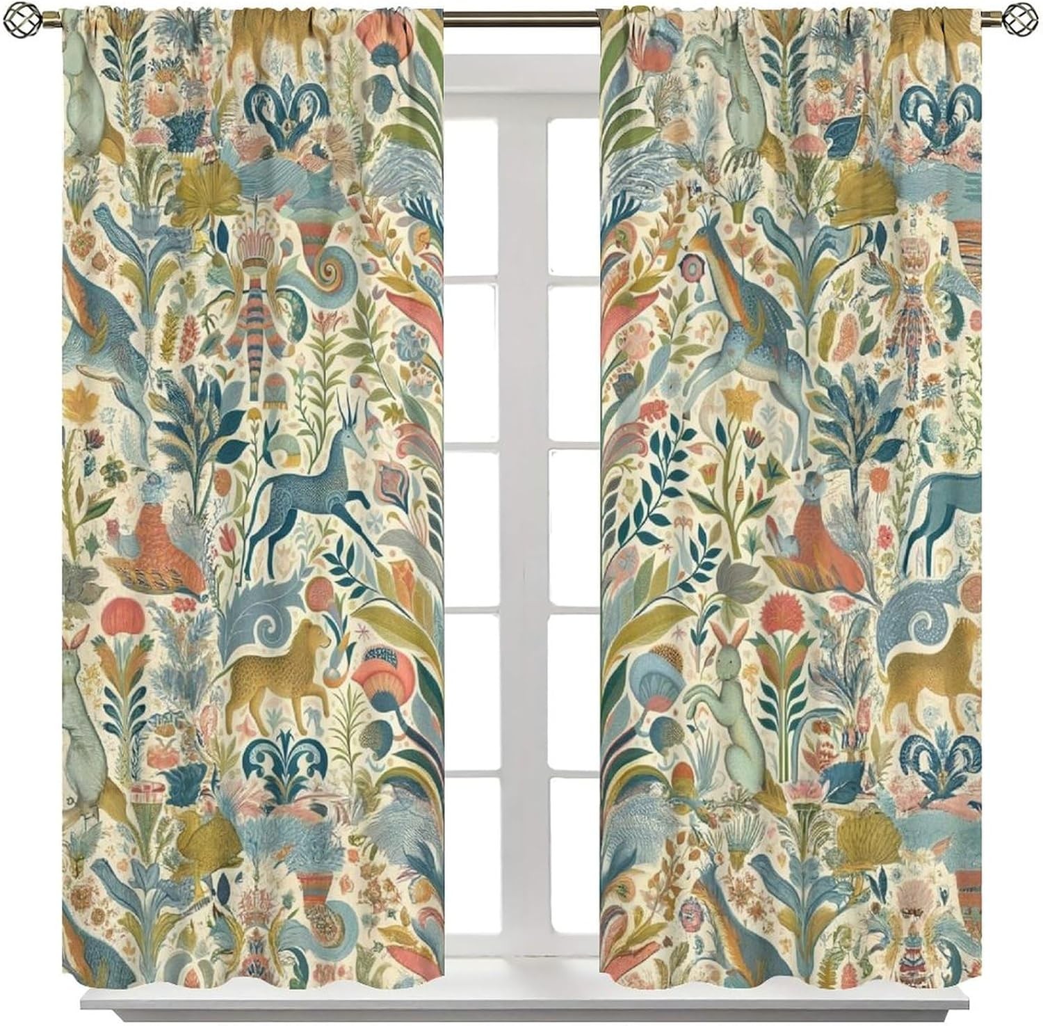 Vintage Flower Curtains,William Morris Art Print Retro Plant Bird Window Drapes