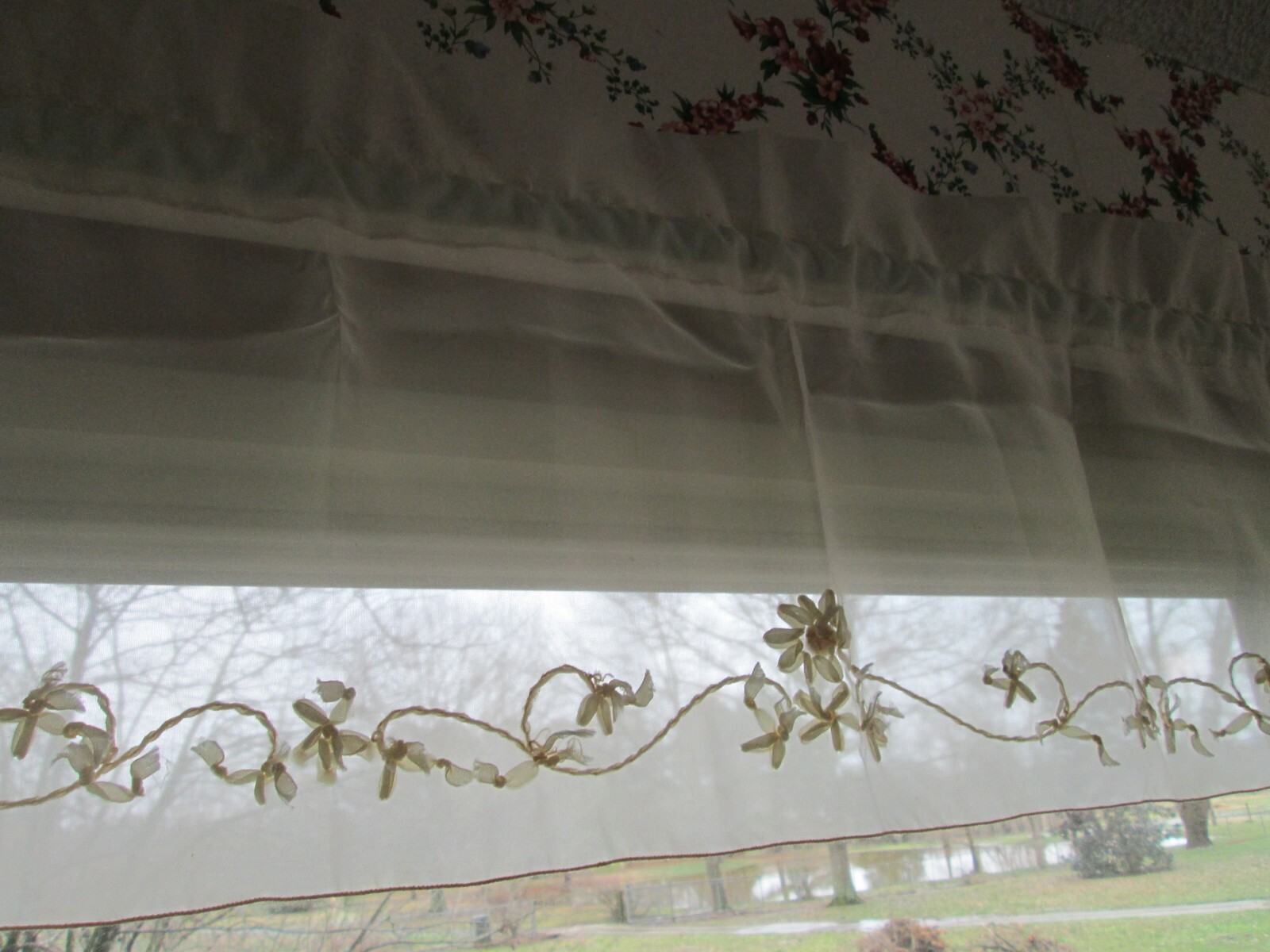 L 60″ x W 13″ Sheer Rod Pocket Valance with Ribbon Embroidery