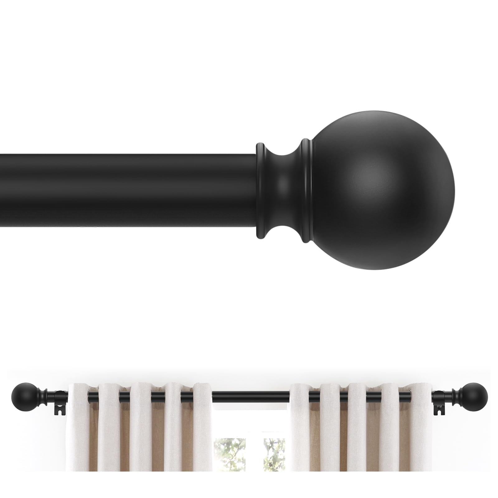 Black Curtain Rods 28 to 48 Inches(2.3-4 18”-45”|1 Pack, Matte
