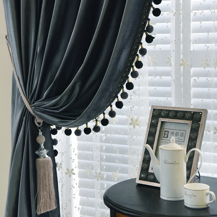 European luxury velvet thick dark grey solid cloth curtain valance sheer E789