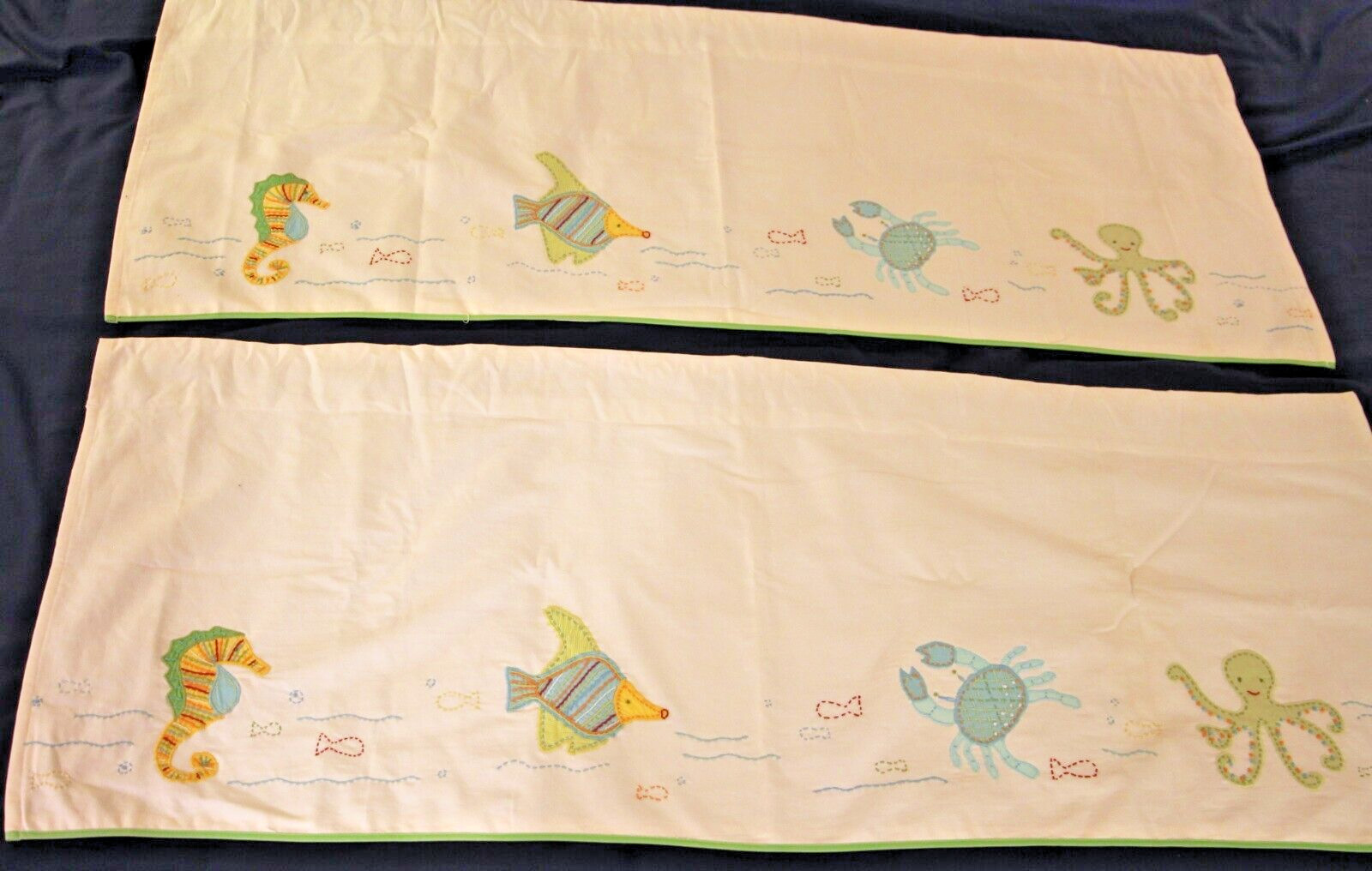 Pottery Barn Kids Ocean Critters Valances Set/2 White 18×44″ 3″ Rod Pole Pocket