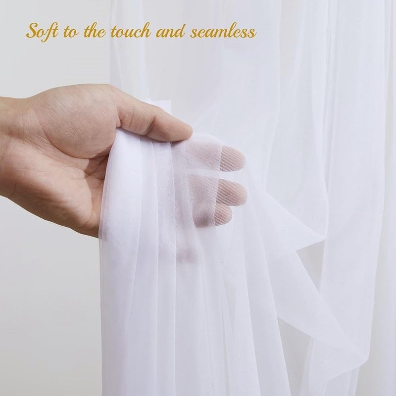 White Sheer Backdrop Curtains W/ String Lights Weddings Parties Events Decor New