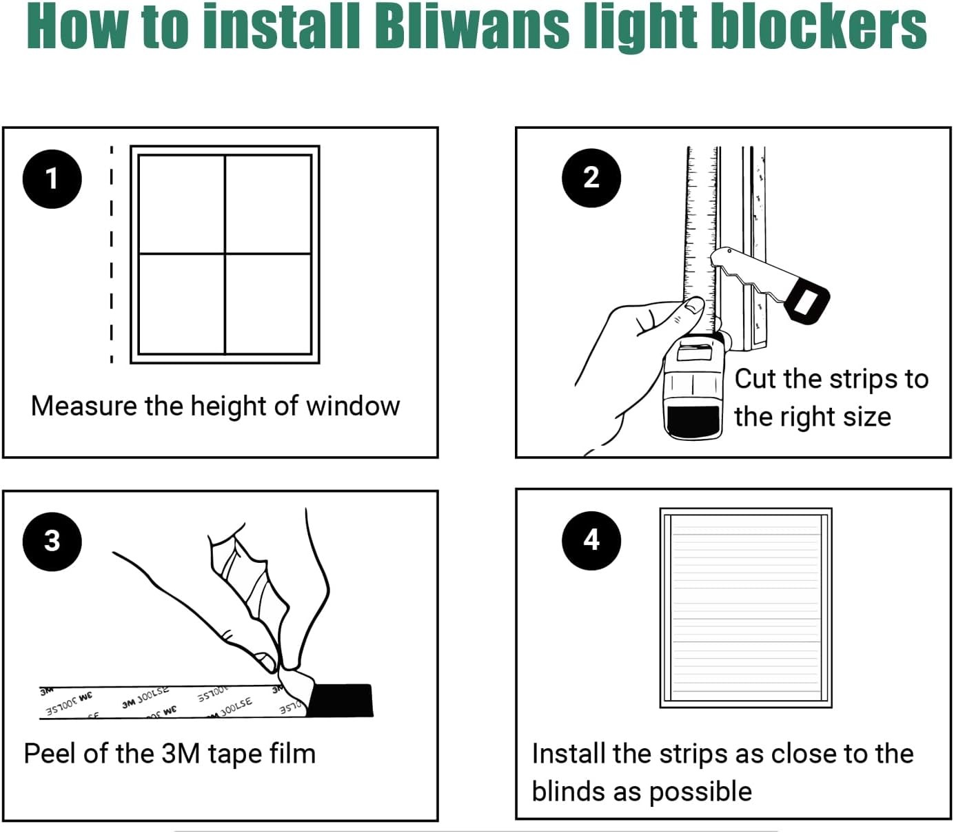 100% Blackout PVC Light Blocking Strips for Blinds Shades, Black 58″ 2PCS