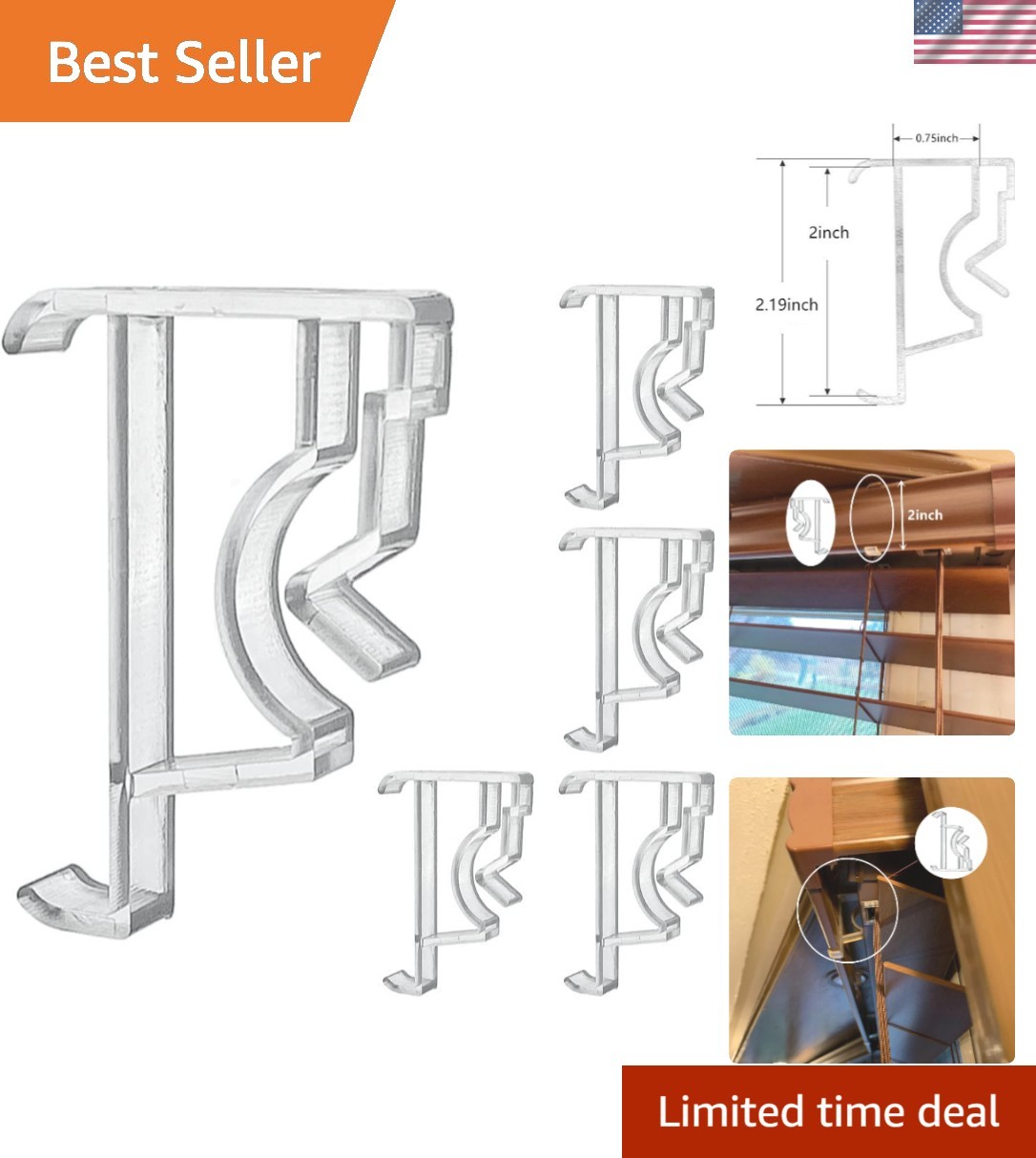 Clear Plastic Hidden Valance Clips 5pcs – Perfect for Wood & Faux Blinds