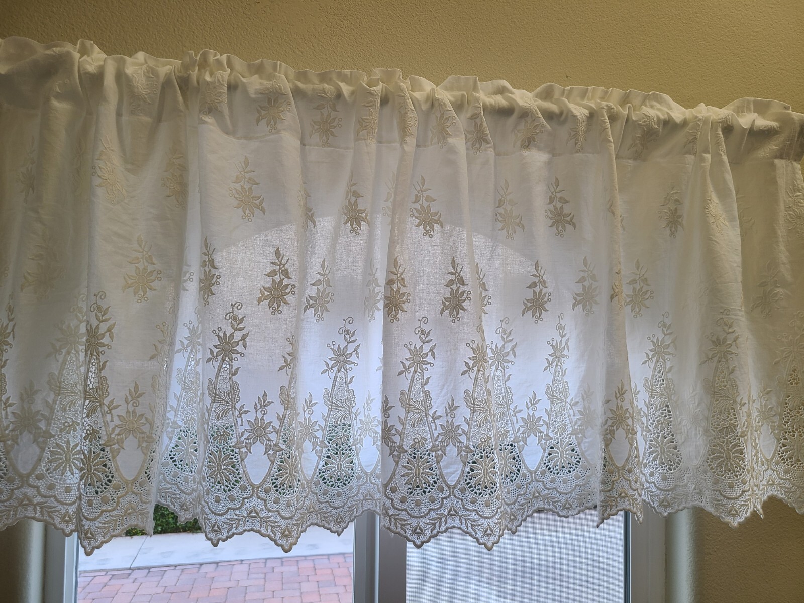 Beautiful White Embroidered Kitchen Half Curtain White Sheer Rod Pocket Curtain