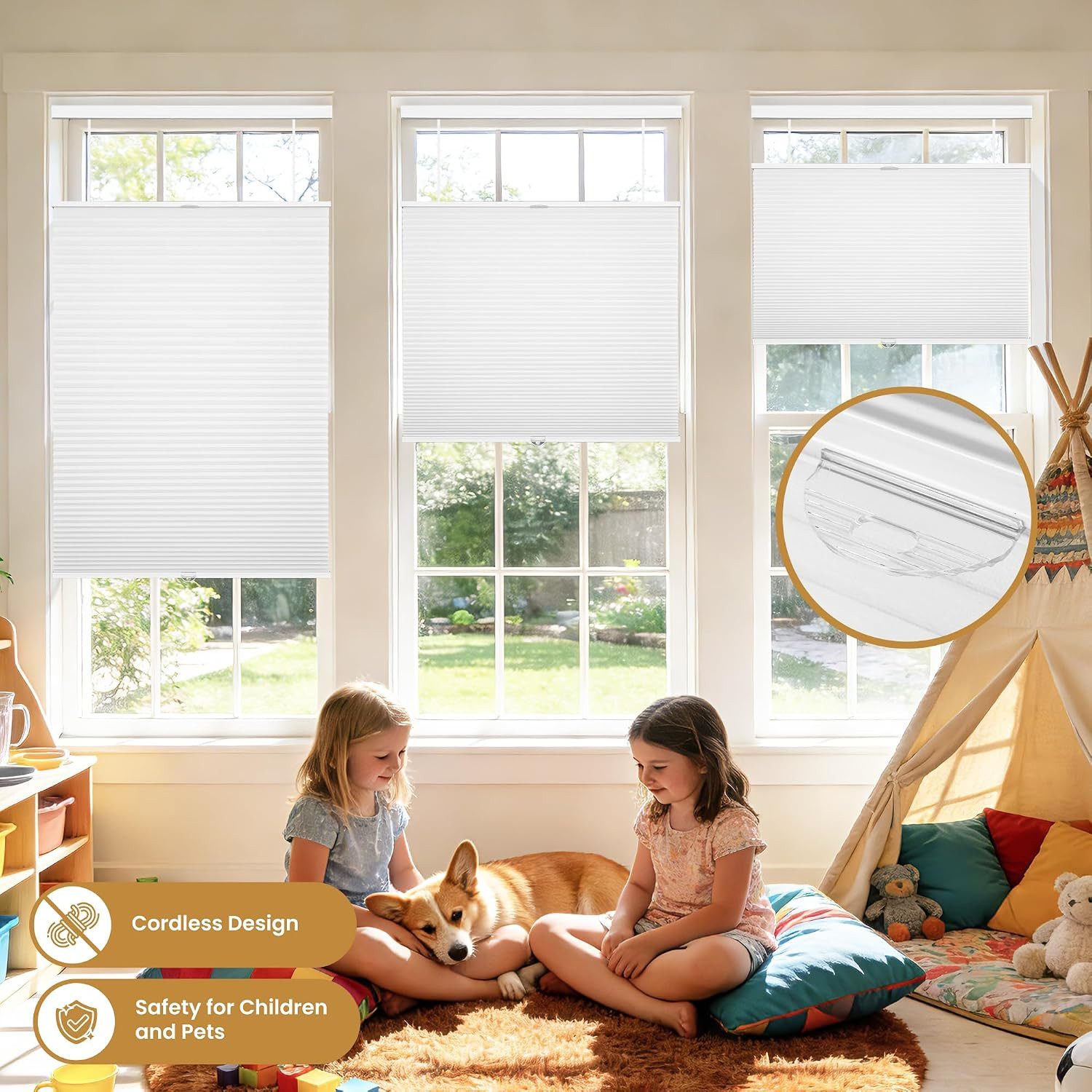 Top down Bottom up Cellular Shades Cordless, 34″ Wx64 H, Pull down Honeycomb Bli