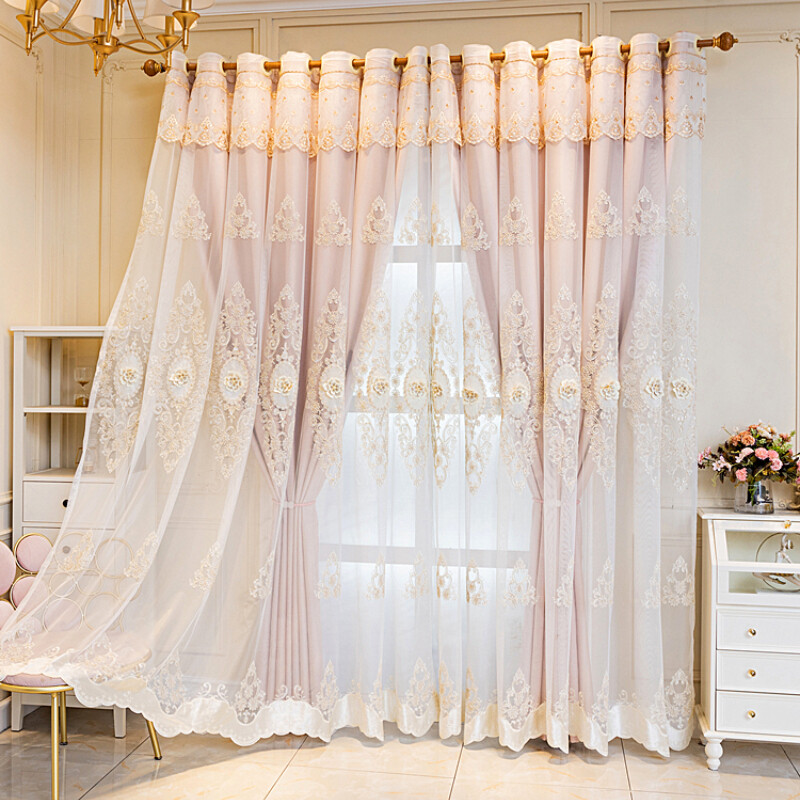 1 Panel Blackout Curtain Double Layer Window Tulle Drape Valance 3D Flower Home