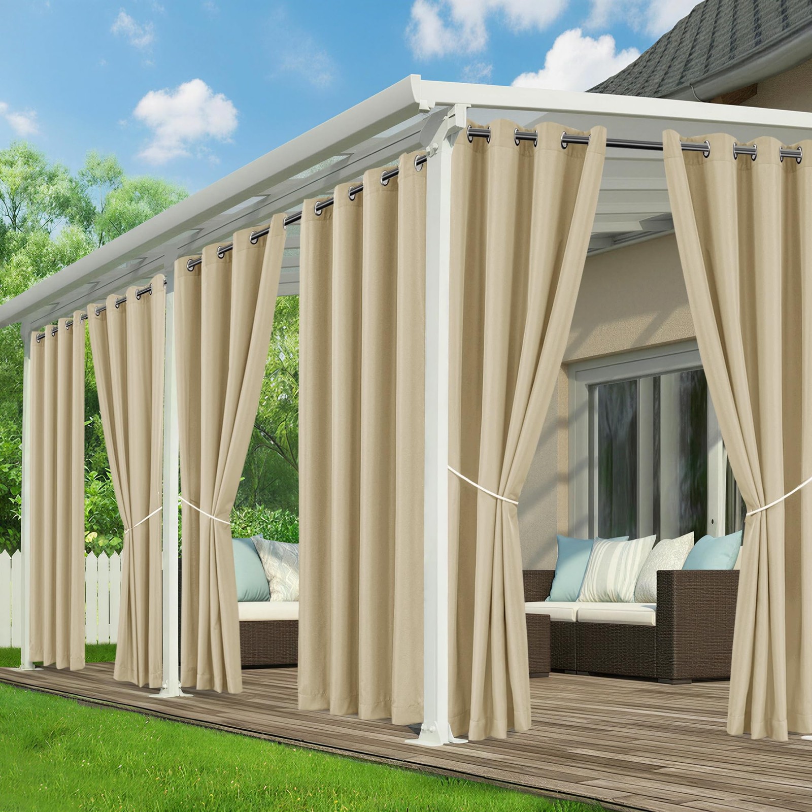 RichSets Outdoor Curtains for Patio Waterproof 54″W x 84″L (Pack of 6), Cream