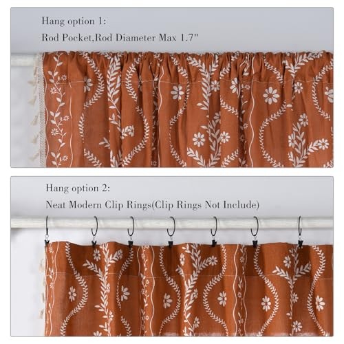 Boho Curtains for Living Room 63 Inches 52″W x 63″L (Pack of 2) Terracotta