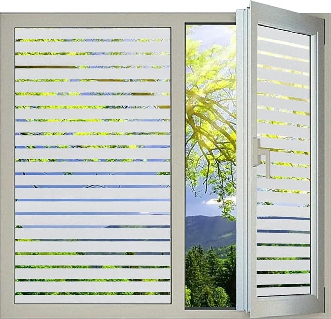 Window Privacy Film Stripes 29.6 x 78.7 Inch Static Cling UV Heat Control