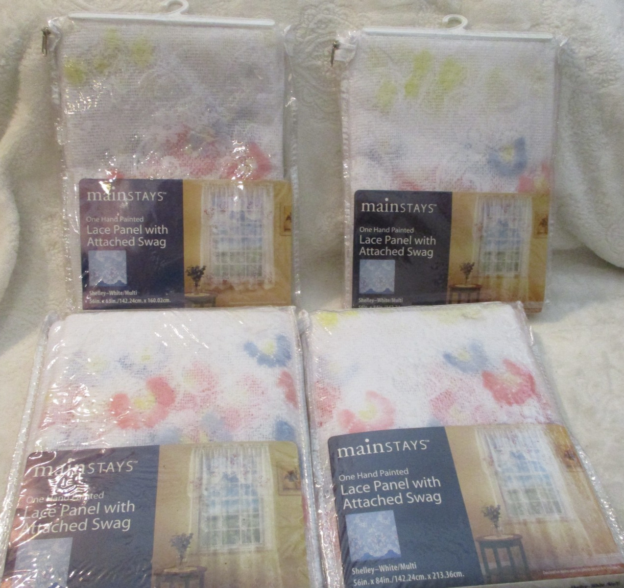 Mainstays~Lace Panel w/Attached Swag~4 Packages~Shelley White/Multi~Sealed