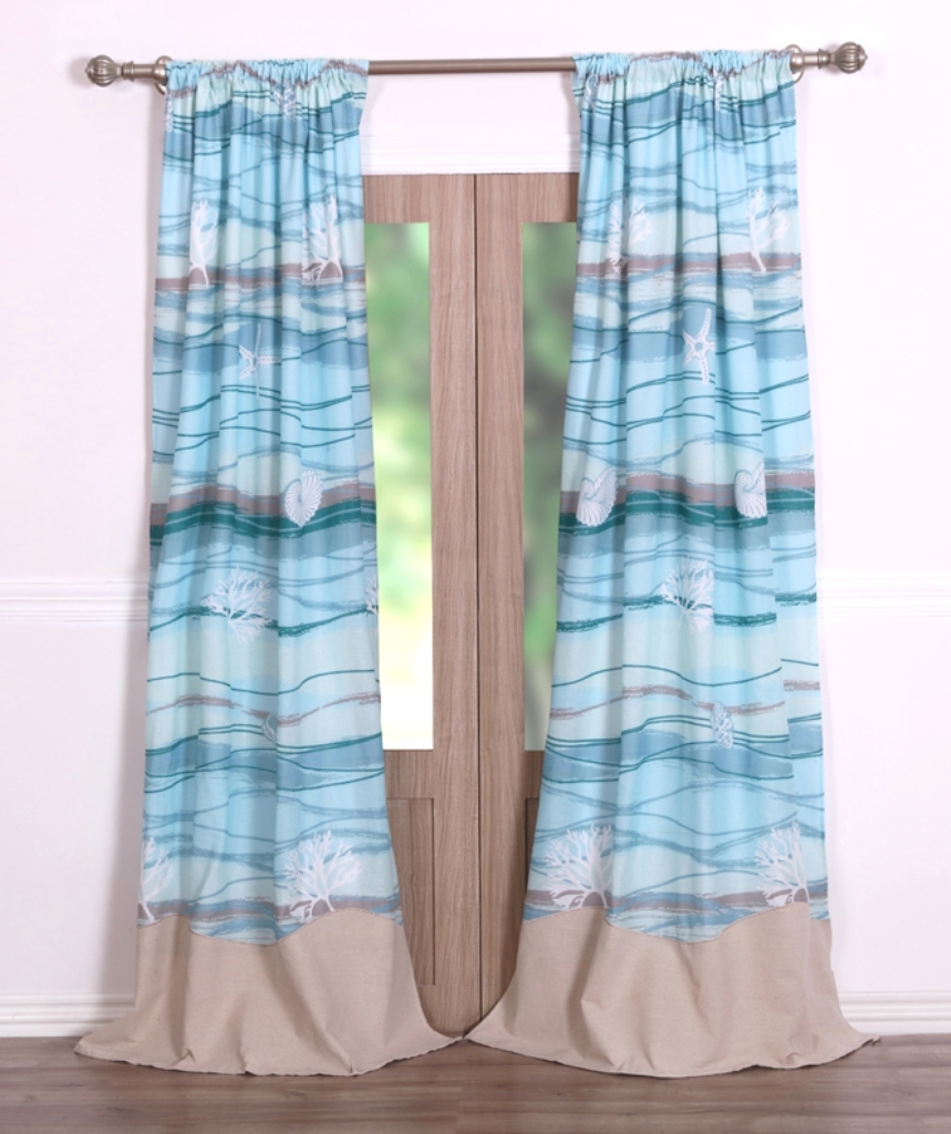 MAUI BLUE WINDOW PANELS : SEA SHELL STARFISH CORAL BEACH HOUSE CURTAIN DRAPES