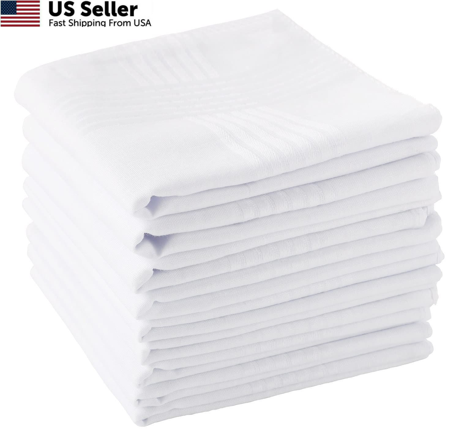 Scotamalone Men’s Handkerchiefs 100% Soft Cotton White Hankie 16 INCH,