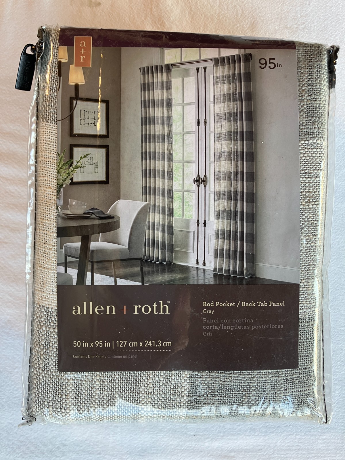 Allen + Roth 3728124 50” x 95” Curtain Panel, Gray Plaid, Rod Pocket, Single