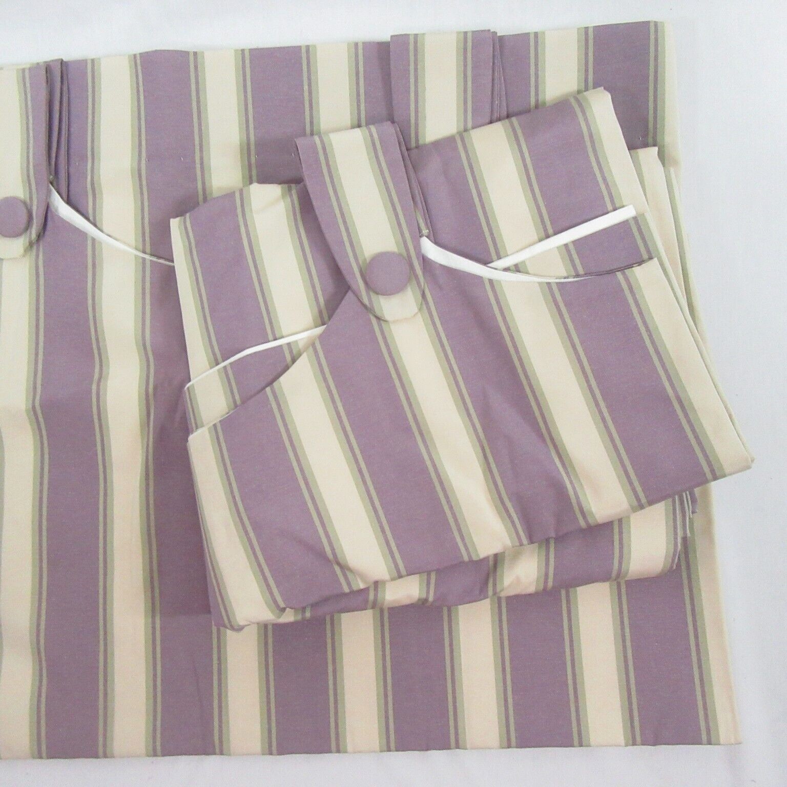 Custom Stripe Lavender 2pc 100 x 73 Button Tab-Top Drapery Panel Set