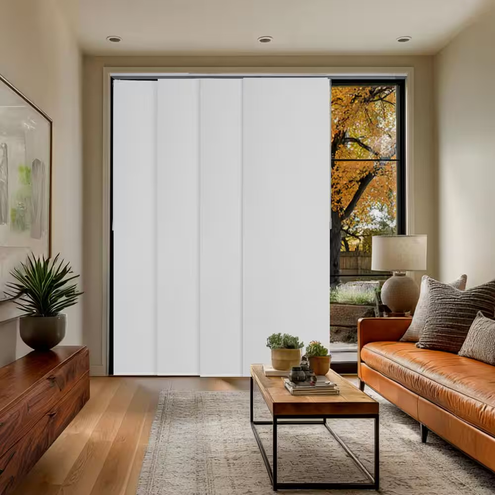 Movie Night Cut-To-Size White Blackout Adjustable Sliding Panel Track Blind with