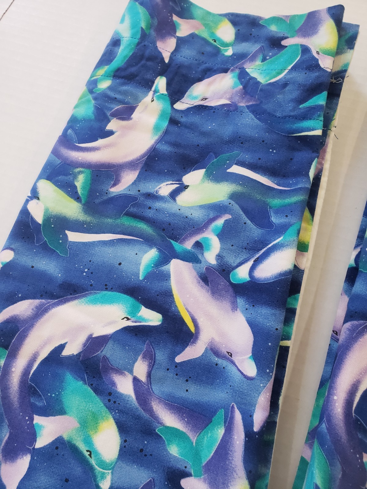 2 Vintage 1990’s Dolphin Window Valances 58.5×16″ Tropical Handmade Blue Purple