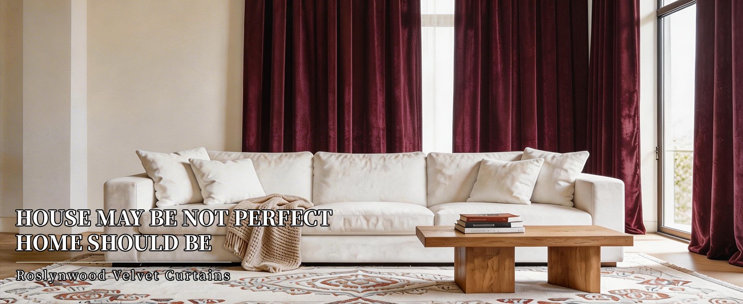 Velvet Ruby Wine Curtain 120 inch Long – Curtains Block Light Rod Pocket Thermal