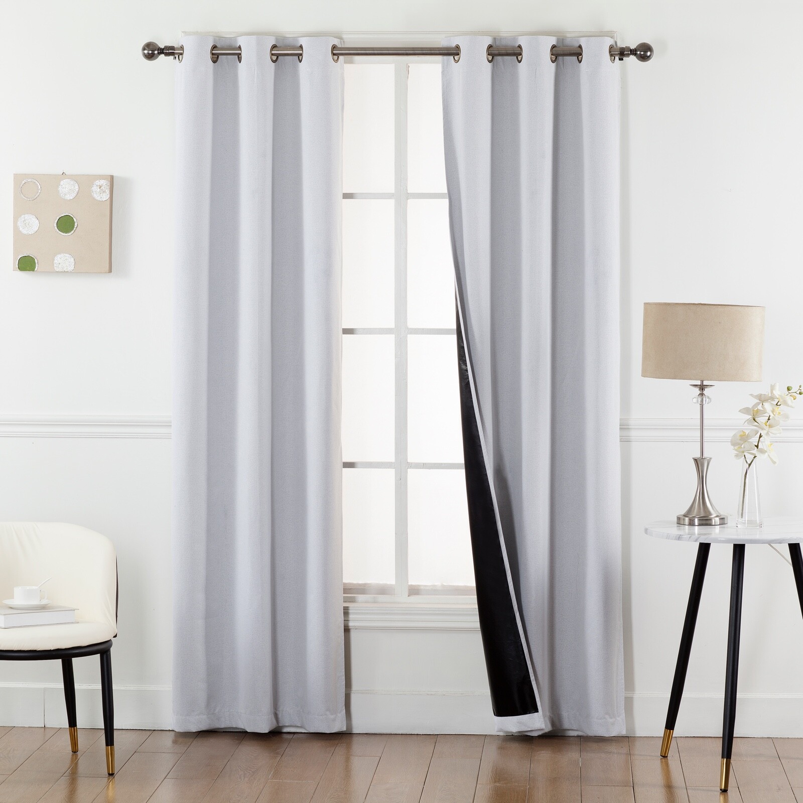 White 100% Blackout Window Curtains – Black Back & Grommets – 4 SIZES!!!