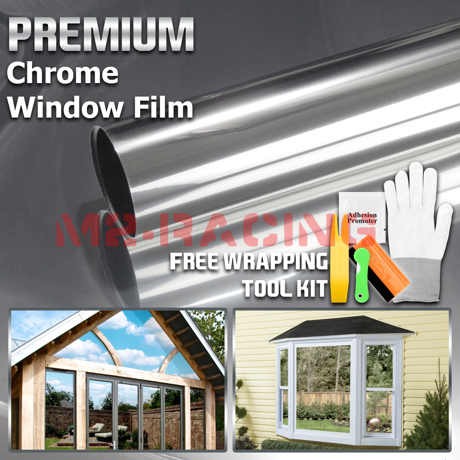 Silver Chrome Window Tint One Way Mirror Film UV Heat Reflective Home Office DIY