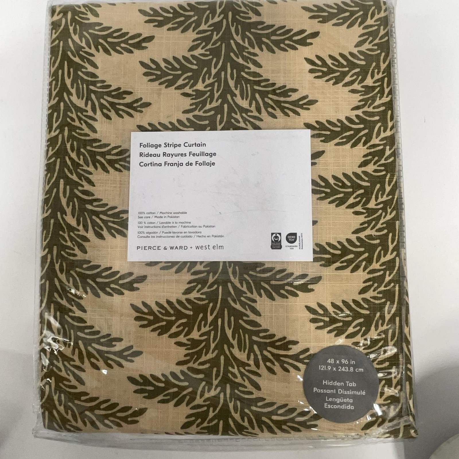 West Elm Foliage Stripe Curtain Panel 48×96 Hidden Tab Green Cotton Window