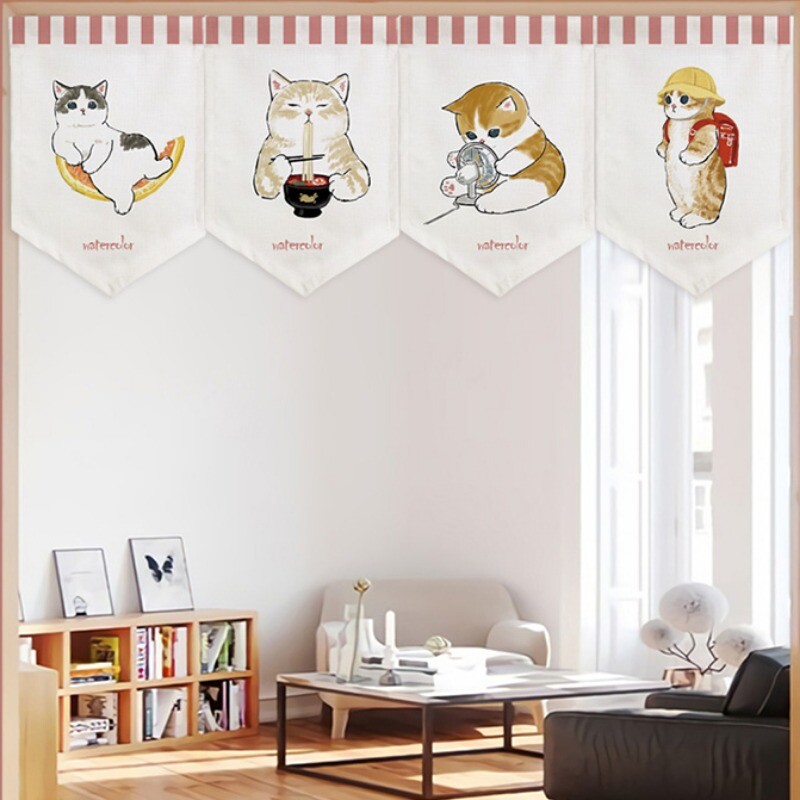 4x Japanese Cartoon Short Door Curtain Triangle Noren Valance Sushi Home Decor
