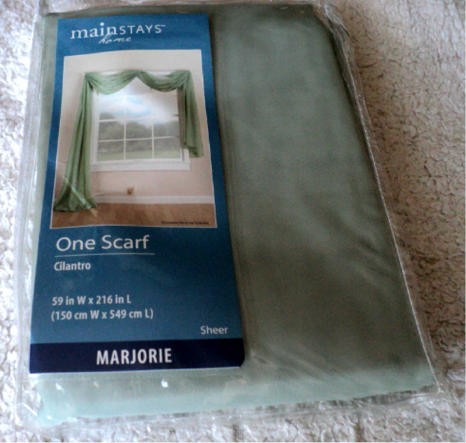 Brand New Mainstays Home Window Scarf Marjorie Cilantro 59 X 216 Great Color!