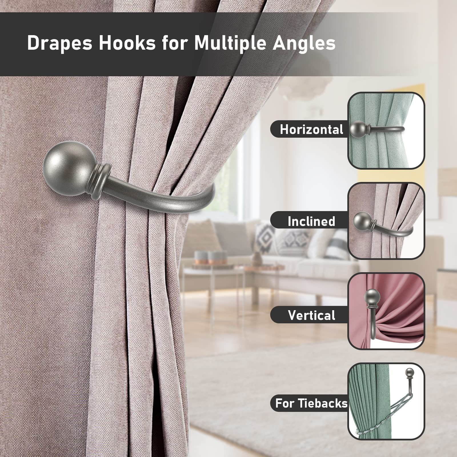 Set of 2 Decorative Curtain Holdbacks, Wall Mounted Aluminum Alloy Window Draper