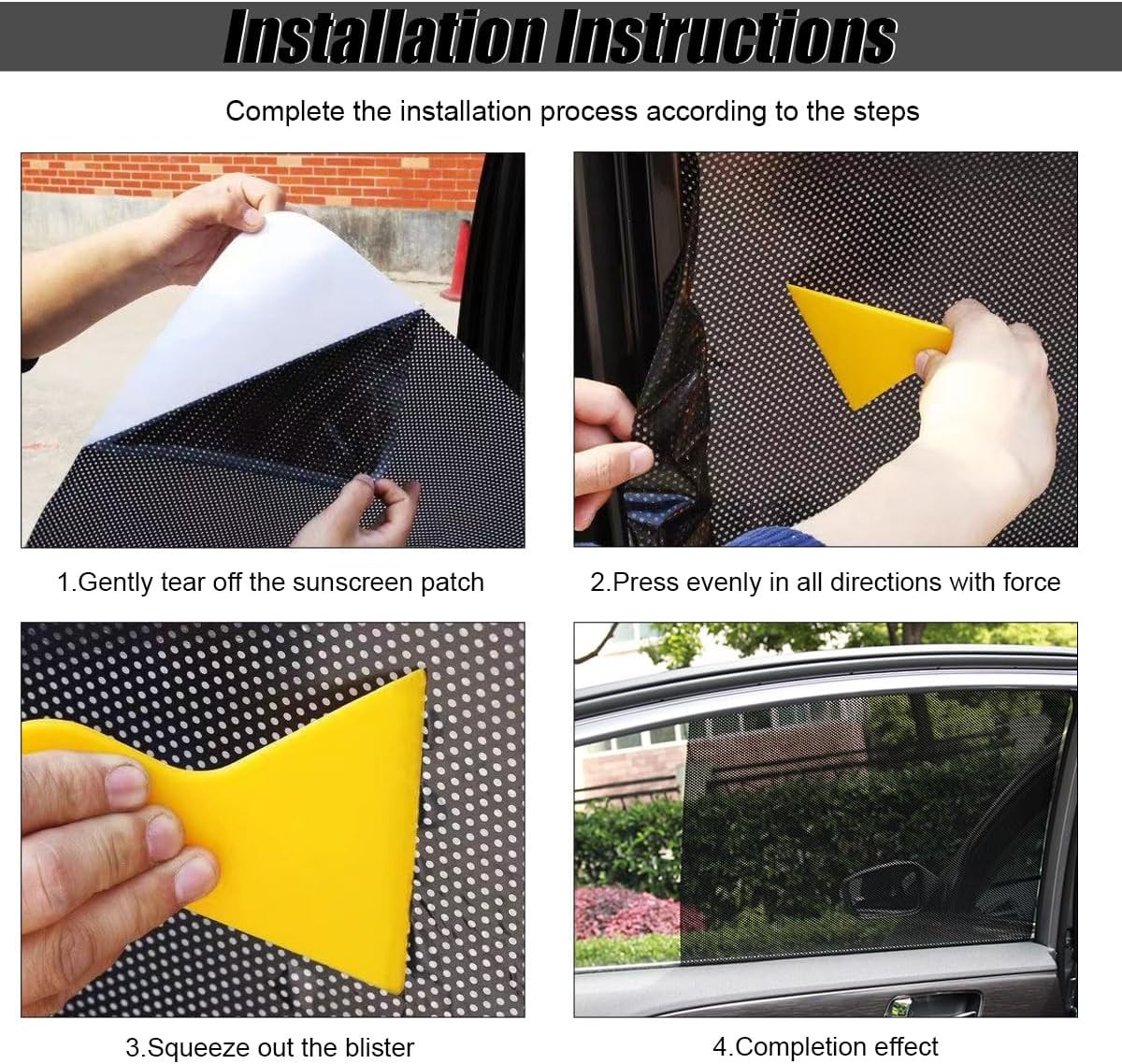 4PCS Universal Static Cling Car Window Sun Shade, Reusable Washable Sunshade