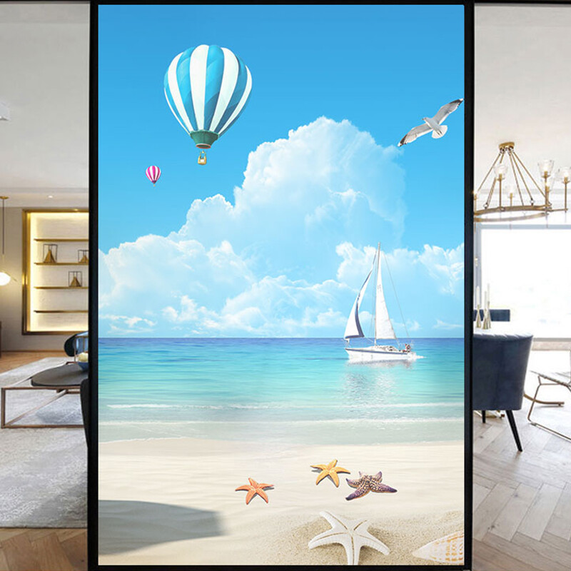 Privacy Windows Film Decoration Beautiful Beach Stained Glass Stickers Decors
