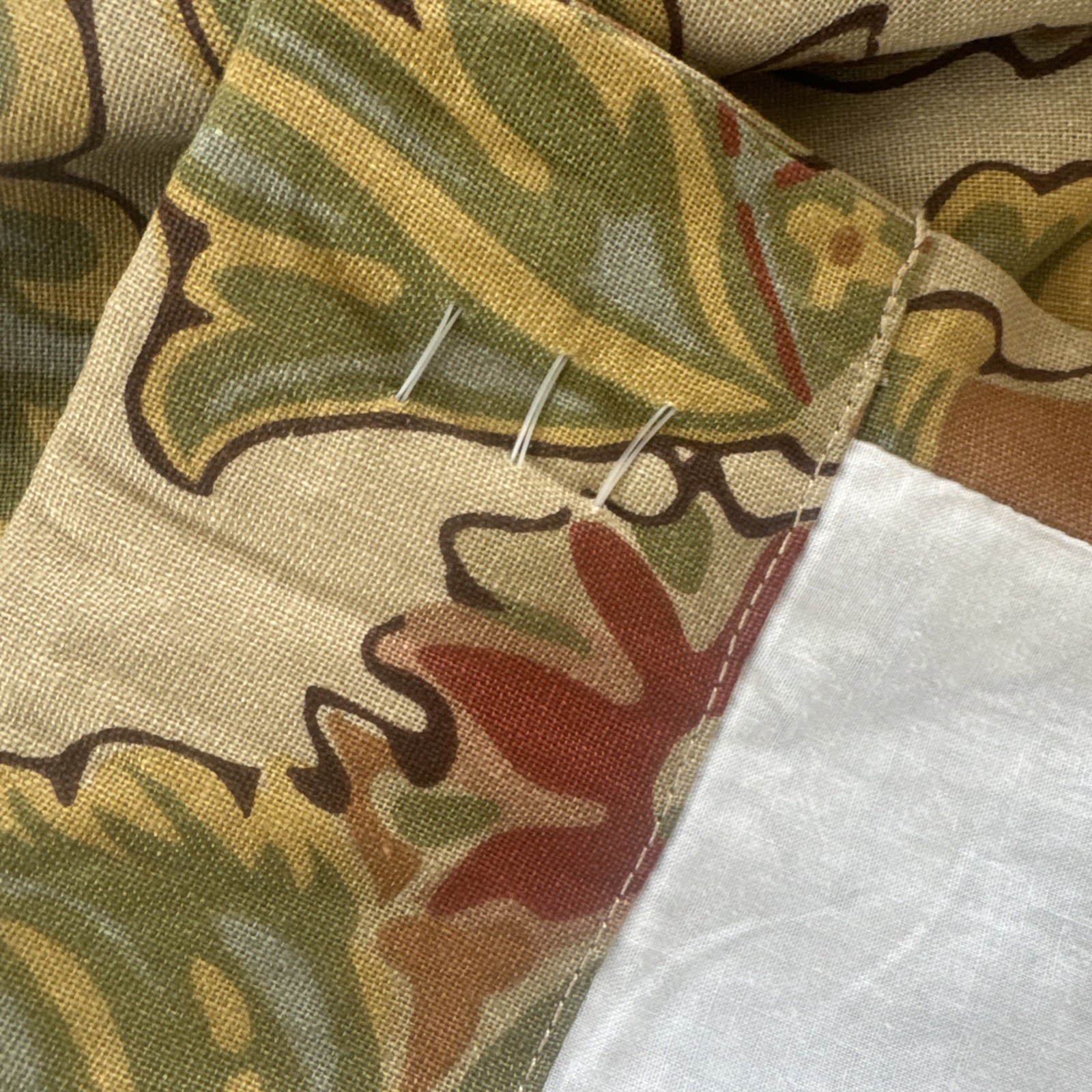 Pottery Barn Lined Curtain Panels Set. Floral Tan Print. Linen Blend 48″x84