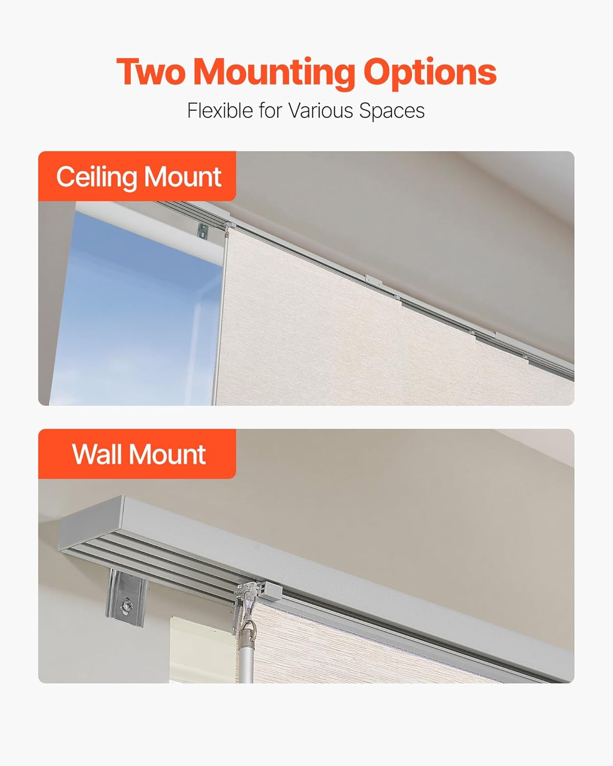 Adjustable Light Brown Panel Track Blinds for Sliding Doors & Room Dividers