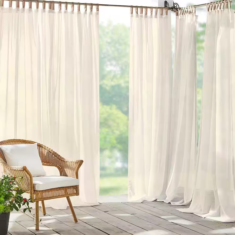 Darien Ivory Solid Polyester Indoor/Outdoor 52(In)X95(In) Adhesive Loop Tab Top