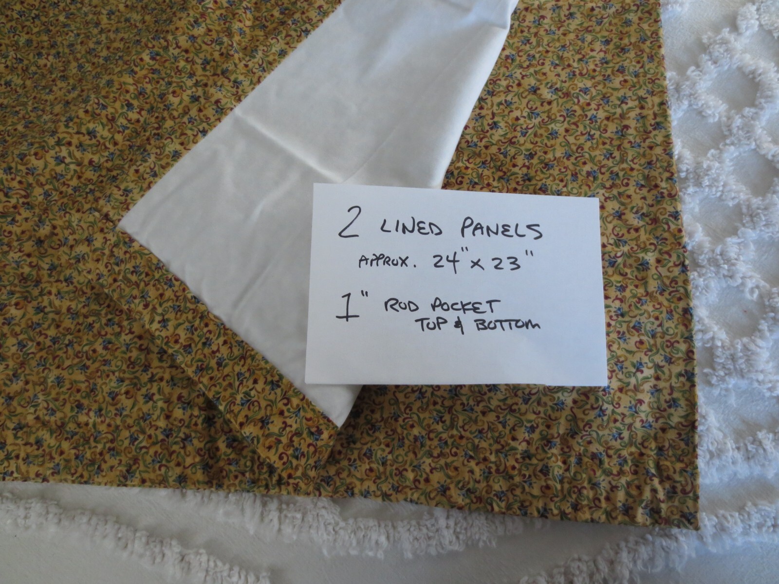 2 Handmade LINED Coordinating JIM SHORE COTTON VALANCE PANELS w/Pockets-24″x 23″