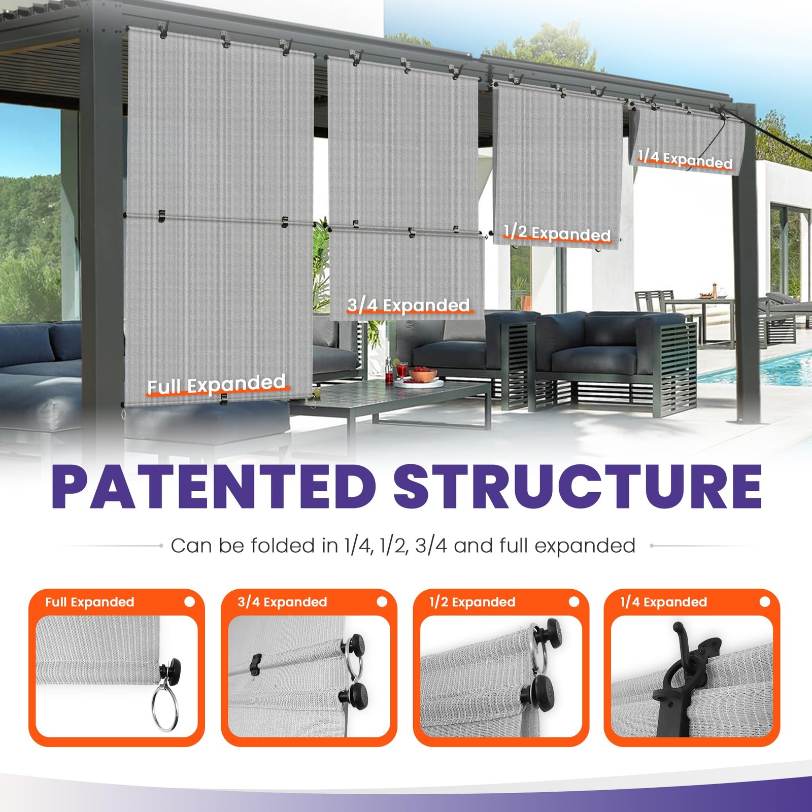 PATIOBREEZE 4’Wx6’H Outdoor Roller Shade Patio Cordless Blinds Roll Up Shade …