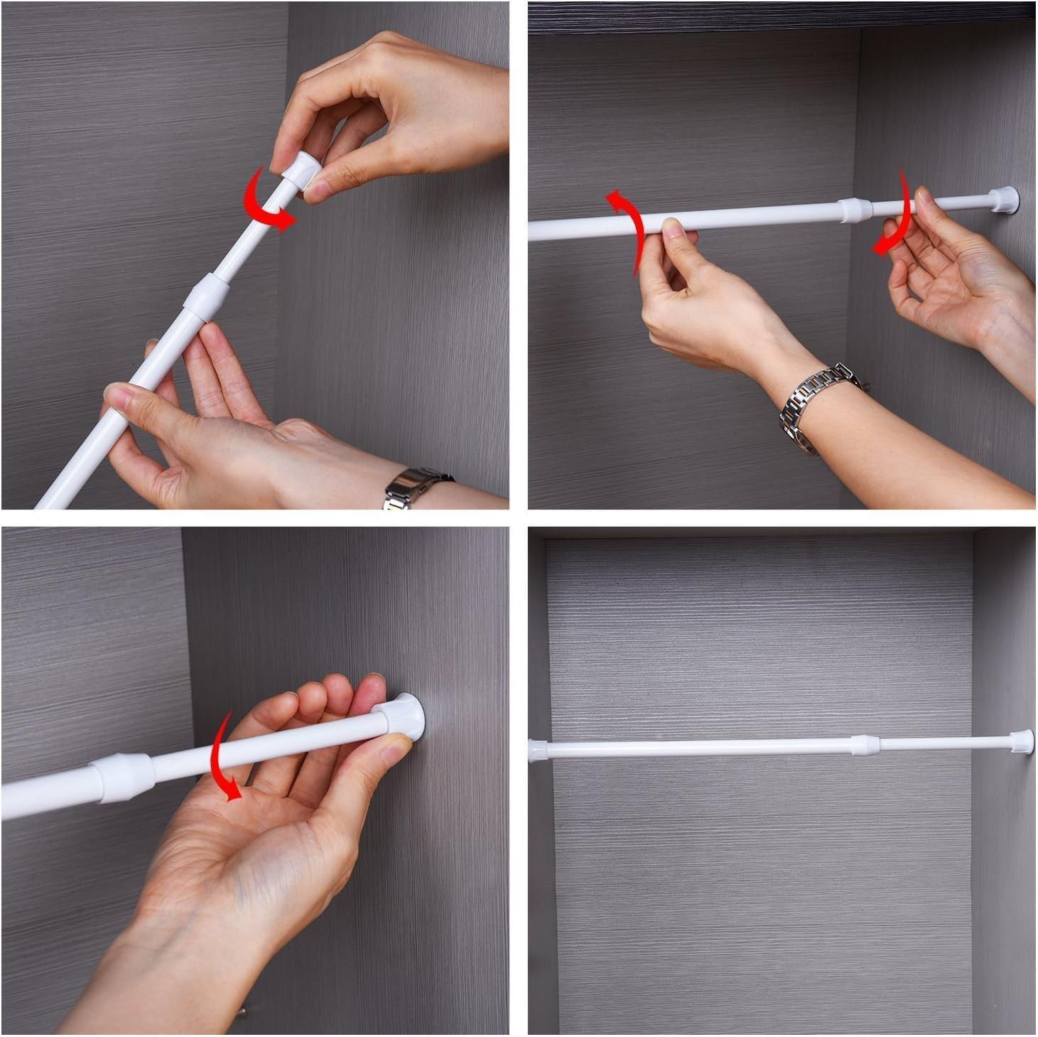 2PCS White Tension Rod 12 to 19 Inch, Mini Tension Rod DIY Curtain Rod Adjustabl