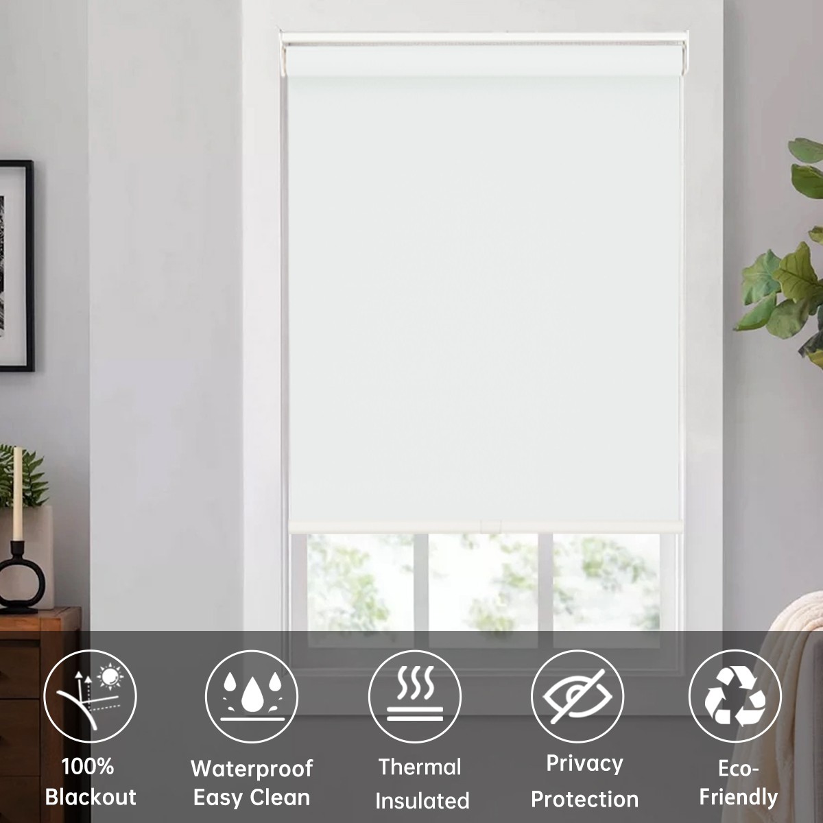 Cordless Blackout Roller Shade Room Darkening Rolled Up Blind For Light Blocking