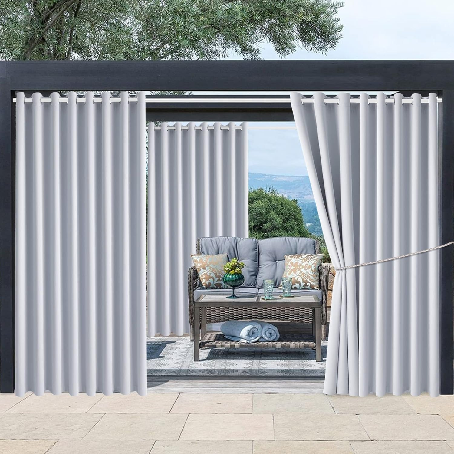 Waterproof Outdoor Curtains with Grommet Top – 2 Panels for Patio & Deck