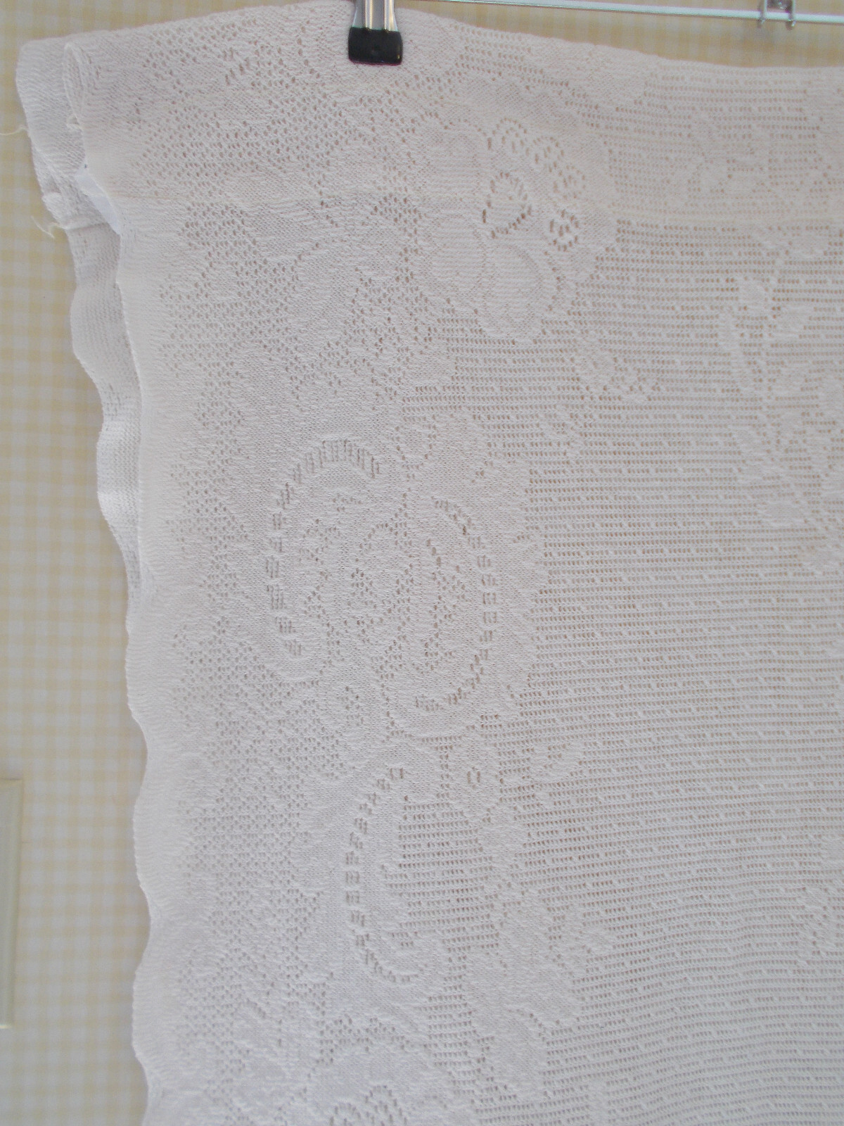 Short Curtain Cotton Crochet Lace Ivory White Crochet Knit 45″ W x 41″ L