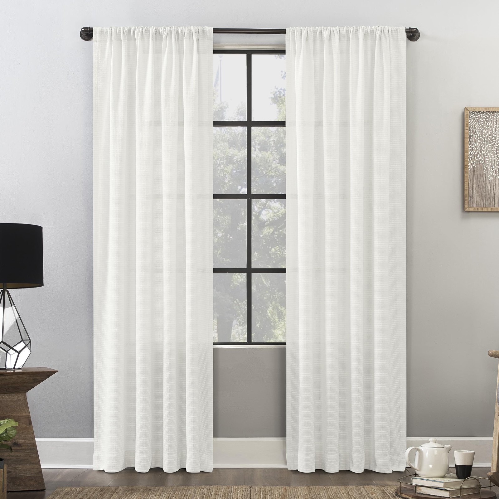 Waffle Texture Allergy/Pet Friendly Anti-Dust Curtain Panel, 52″ W x 96″ L, W…