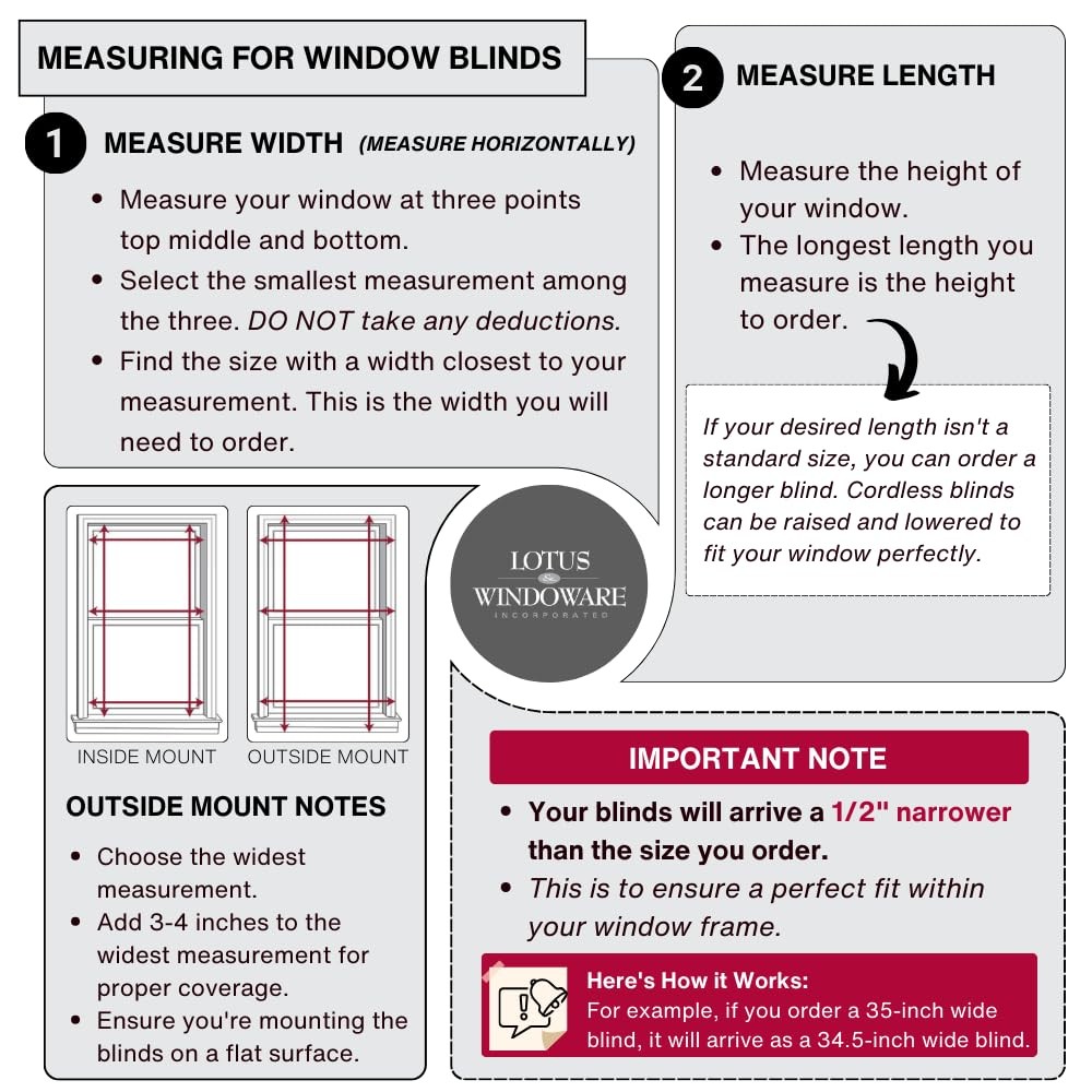 LOTUS & WINDOWARE Cordless Mini Blind, 1″ Vinyl Slats, 25″ Wide x 72″ Long – …