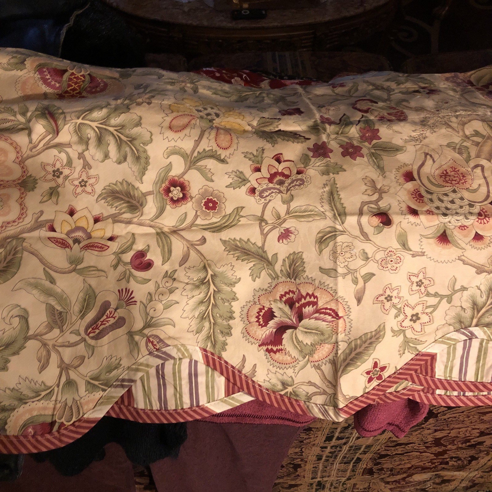 2- Waverly Antique Imperial Dress Jacobean Floral & Stripe Colorway Valances