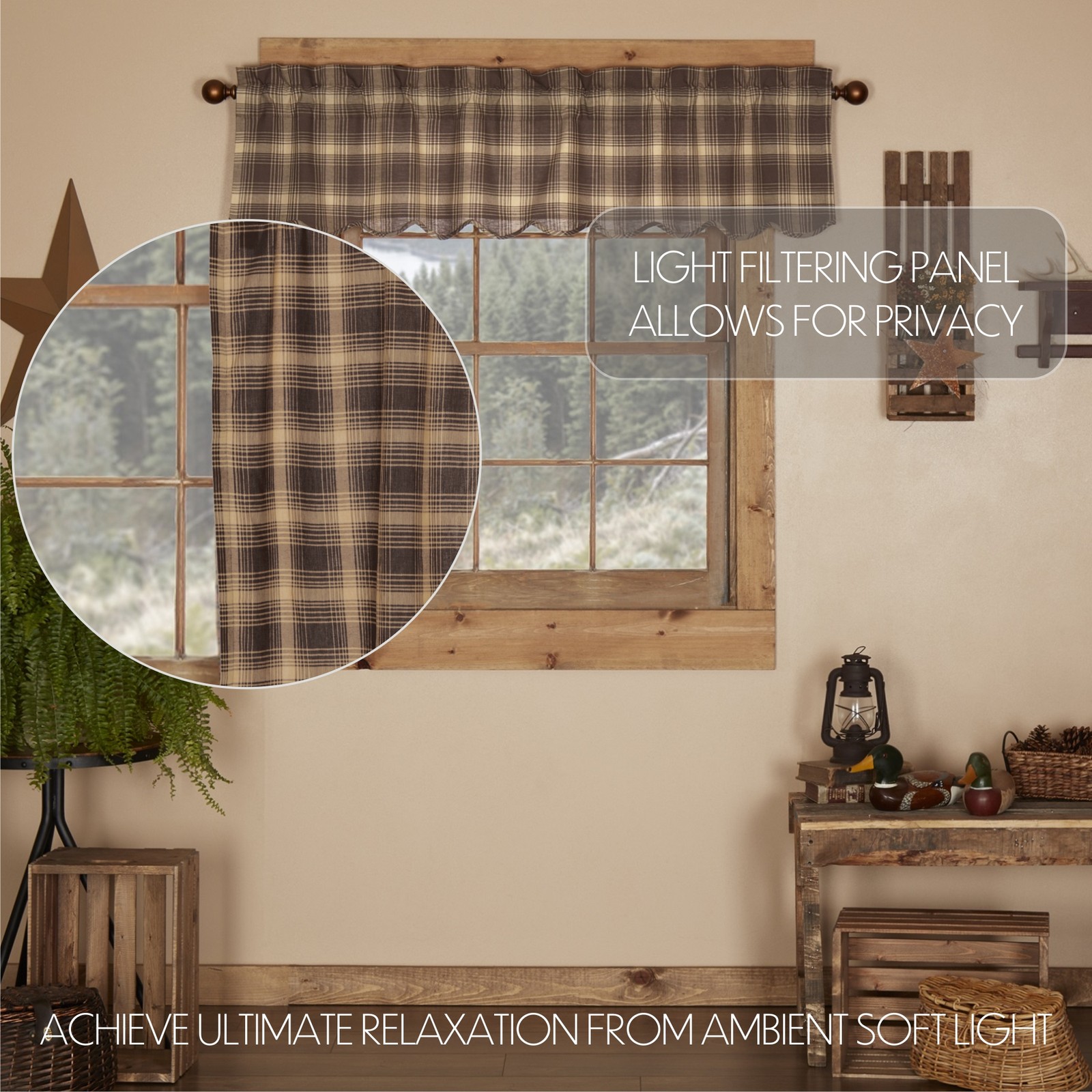 VHC Brands Rustic 16″x60″ Valance Brown Rod Pocket Star Kitchen Window Curtains