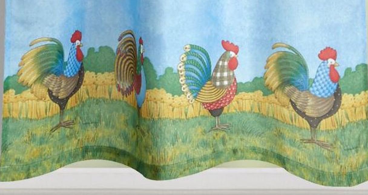 3 pc Curtains Set: 2 Tiers (28″)& Valance (56″x14″) COUNTRY ROOSTERS,Debbie Mumm