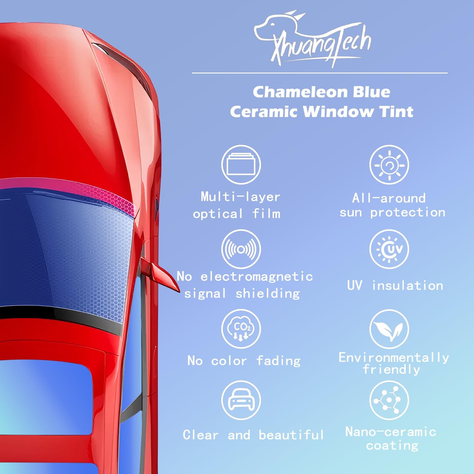 Car Tints for Window, 70% VLT Blue Window Tint for Cars 40in x 5Ft, Front Win