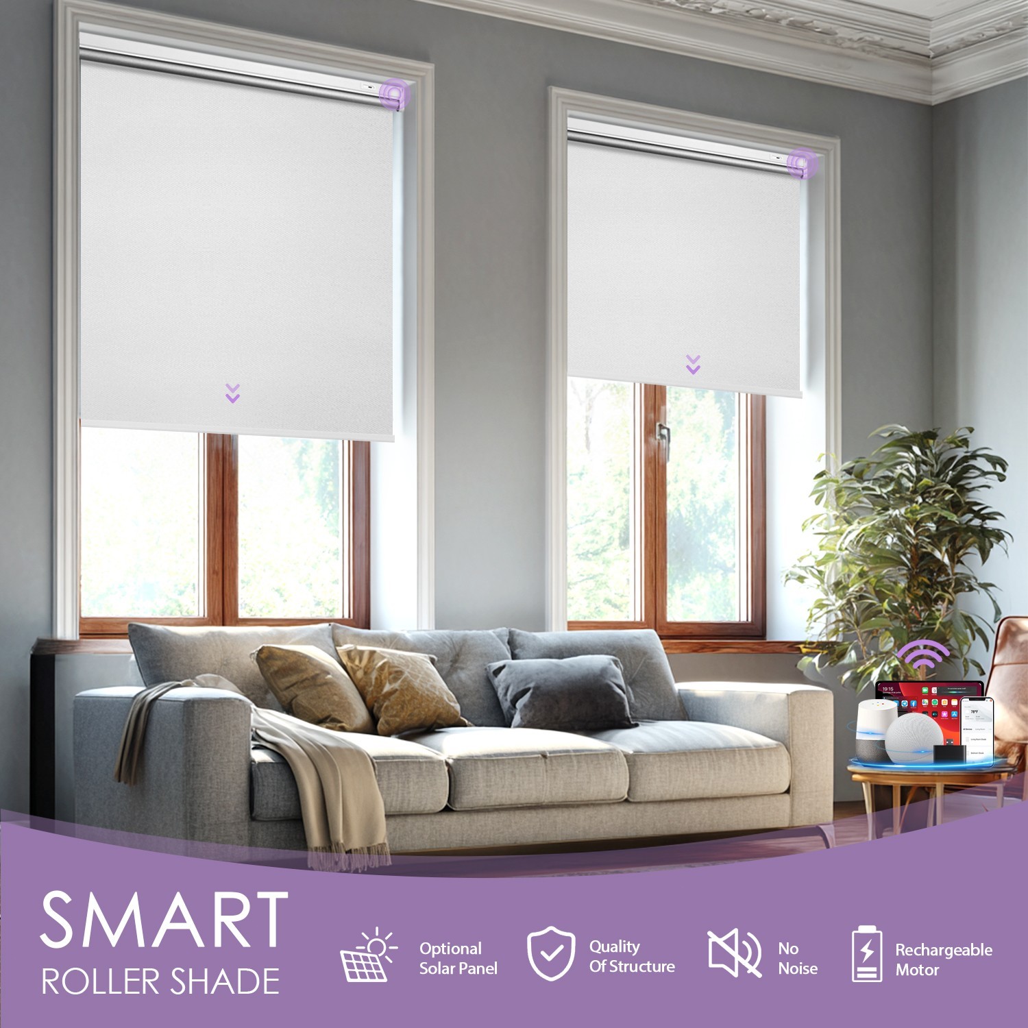 Motorized Roller Blinds with Remote Control【Solar Panel Included】 total blackout