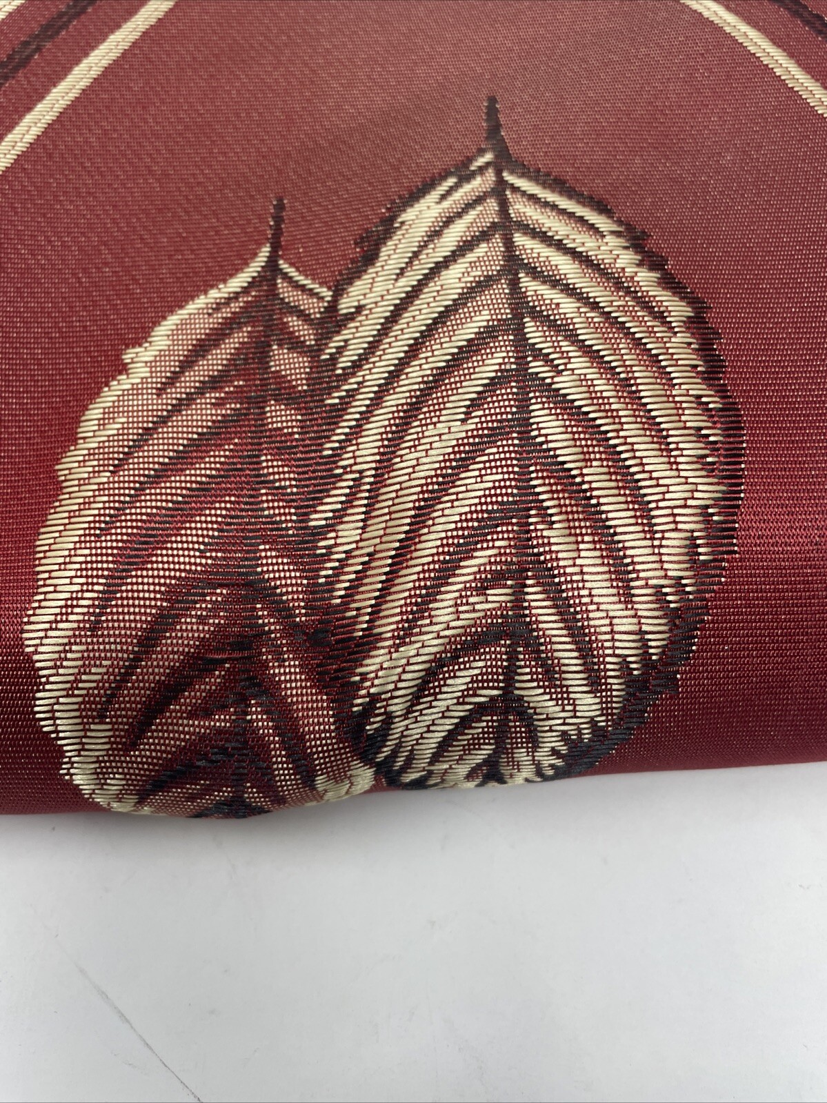 Aurora Tree Leaf Jacquard Window Panel with Attached Valance, Burgundy, 54×84 In